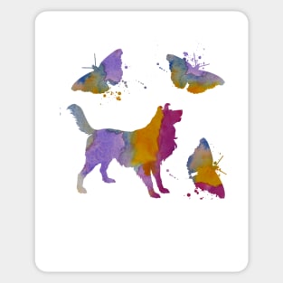 Rough Collie Art With Butterflies, Long Haired, Colorful Dog Art Sticker